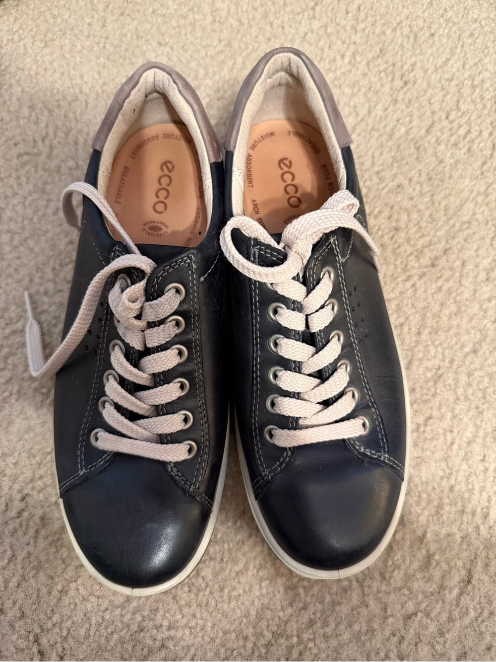 Ecco Navy Leather Sneakers with White Laces